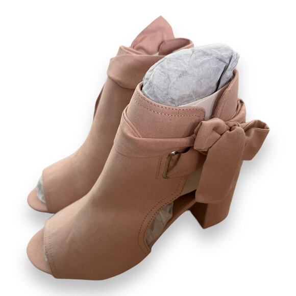 JustFab Womens Shoes Size 6.5 Karine Blush Pink Peep Toe Bootie Ties NEW Bows - Picture 6 of 12